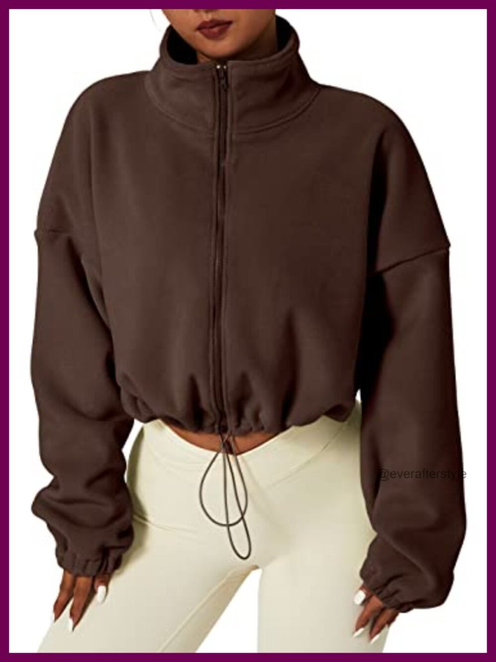 QINSEN Fleece Short Jacket Full Zip Stand Collar Cropped Coat